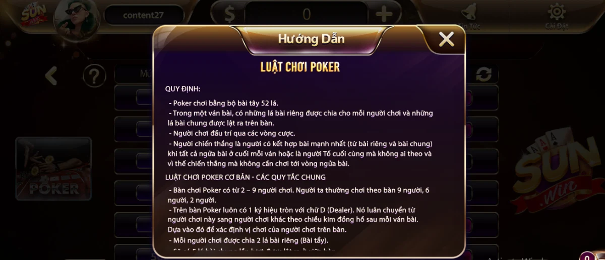 Trình tự sắp xếp tiêu chuẩn chơi poker tại cổng game Sun win